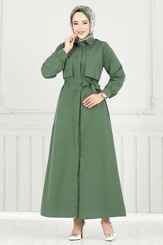 moda selvim Bolero Detay Elbise Ferace 019MR1078 Haki - Thumbnail