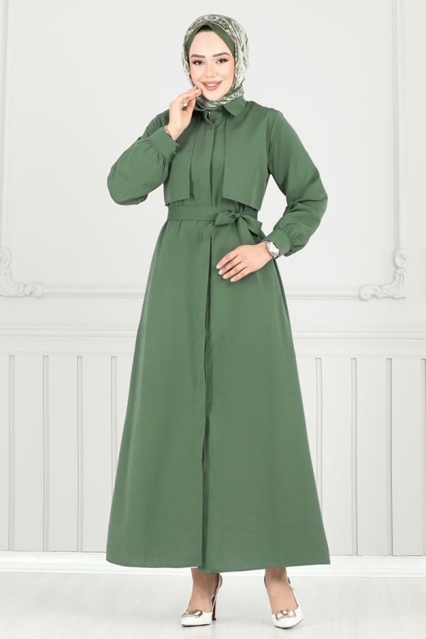 Modaselvim Elbise Bolero Detay Elbise Ferace 019MR1078 Haki