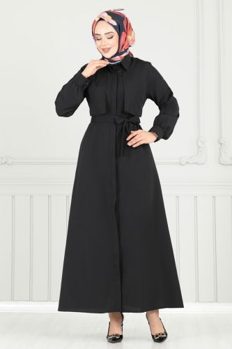 moda selvim Bolero Detay Elbise Ferace 019MR1078 Siyah - Thumbnail