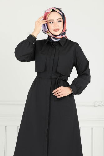 moda selvim Bolero Detay Elbise Ferace 019MR1078 Siyah - Thumbnail