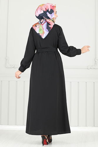 moda selvim Bolero Detay Elbise Ferace 019MR1078 Siyah - Thumbnail