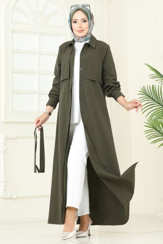 moda selvim Bolero Detay Elbise Ferace 7010UZ662 Haki - Thumbnail