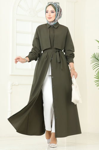 moda selvim Bolero Detay Elbise Ferace 7010UZ662 Haki - Thumbnail