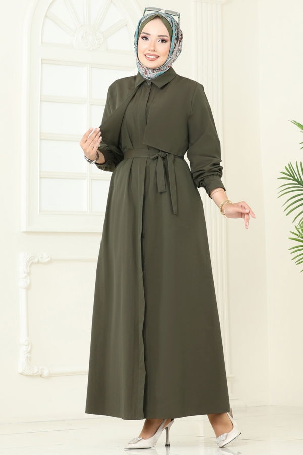 Modaselvim Elbise Bolero Detay Elbise Ferace 7010UZ662 Haki