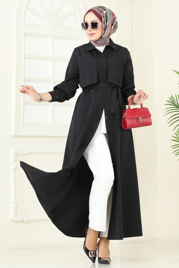 Modaselvim Elbise Bolero Detay Elbise Ferace 7010UZ662 Siyah