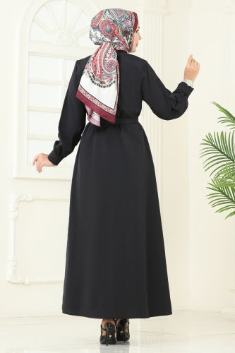 moda selvim Bolero Detay Elbise Ferace 7010UZ662 Siyah - Thumbnail