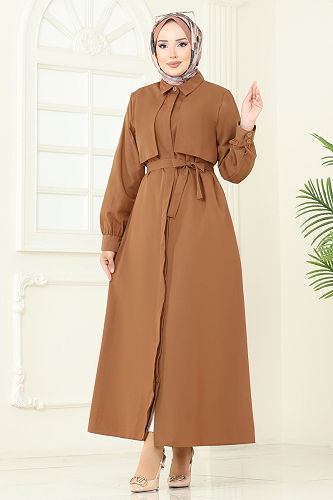 moda selvim Bolero Detay Elbise Ferace 7010UZ662 Taba - Thumbnail