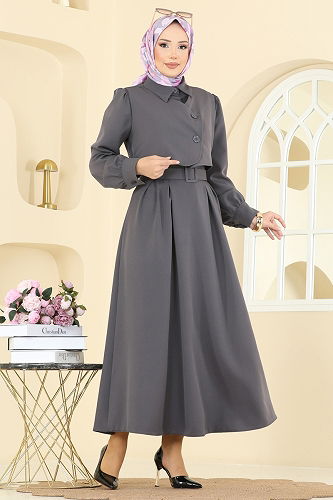 moda selvim Bolero Detay Etekli Takım 2745SL432 Antrasit - Thumbnail
