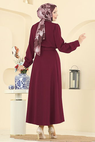 moda selvim Bolero Detay Etekli Takım 2745SL432 Bordo - Thumbnail