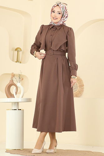 moda selvim Bolero Detay Etekli Takım 2745SL432 Koyu Vizyon - Thumbnail