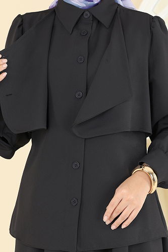 moda selvim Bolero Detay Etekli Takım 2745SL432 Siyah - Thumbnail