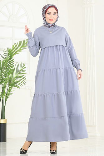 moda selvim Bolero Detay Terikoton Elbise 3042KTR750 Gri - Thumbnail