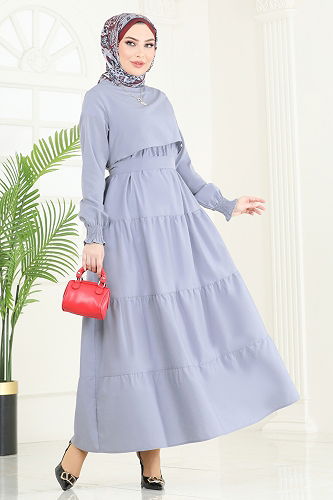 moda selvim Bolero Detay Terikoton Elbise 3042KTR750 Gri - Thumbnail