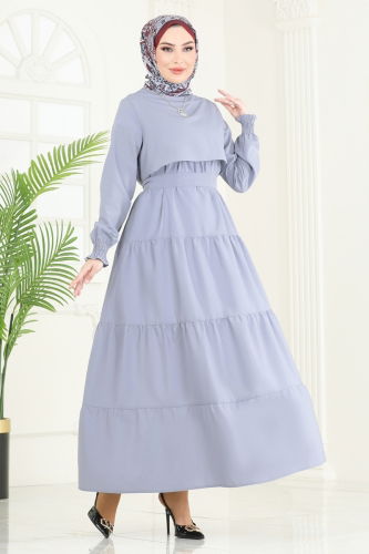moda selvim Bolero Detay Terikoton Elbise 3042KTR750 Gri - Thumbnail