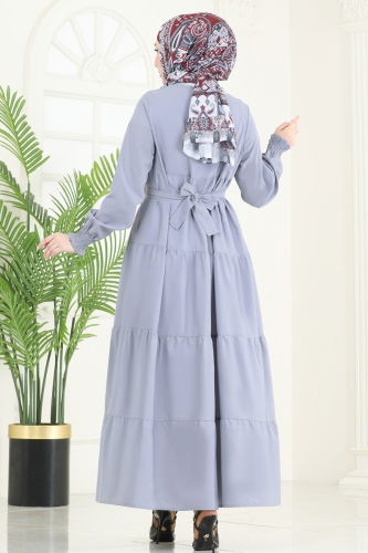 moda selvim Bolero Detay Terikoton Elbise 3042KTR750 Gri - Thumbnail