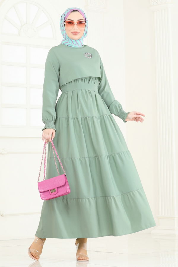 Modaselvim İndirimli Yeni Sezon Bolero Detay Terikoton Elbise 3042KTR750 Mint
