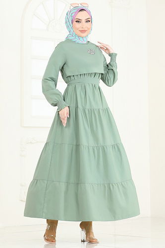 moda selvim Bolero Detay Terikoton Elbise 3042KTR750 Mint - Thumbnail