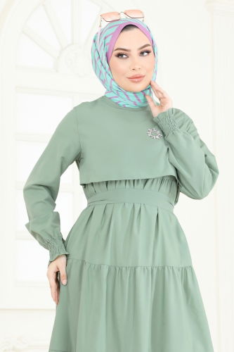 moda selvim Bolero Detay Terikoton Elbise 3042KTR750 Mint - Thumbnail