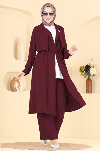 moda selvim Bolero Detaylı Aerobin Takım 8006TRT545 Bordo - Thumbnail