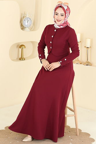 moda selvim Bolero Detaylı Elbise 2819SL432 Bordo - Thumbnail