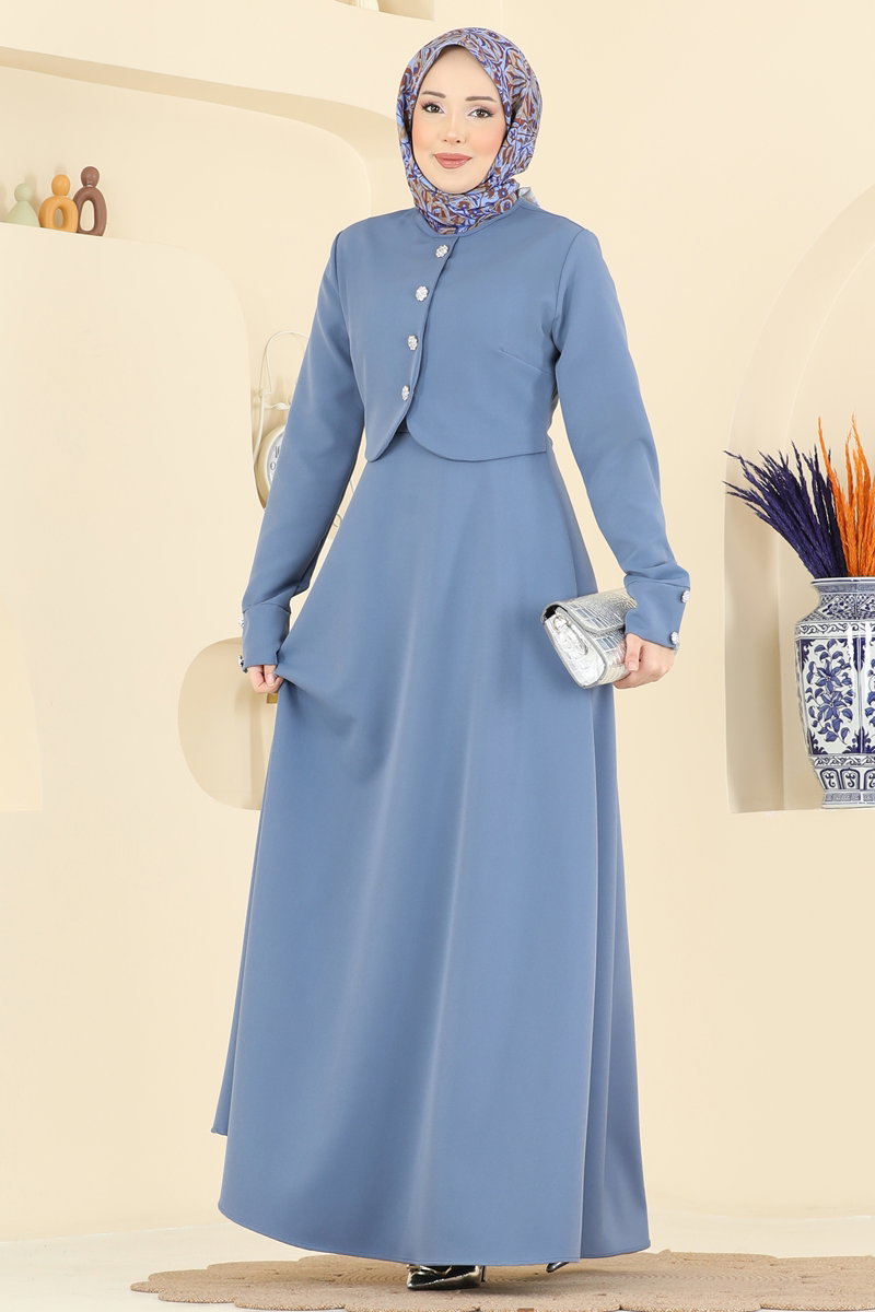 Bolero Detaylı Elbise 2819SL432 Mavi