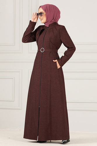 moda selvim Bolero Detaylı Ferace MSV2345-M Mürdüm - Thumbnail