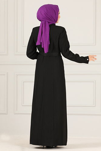 moda selvim Bolero Detaylı Ferace MSV2345-M Siyah - Thumbnail