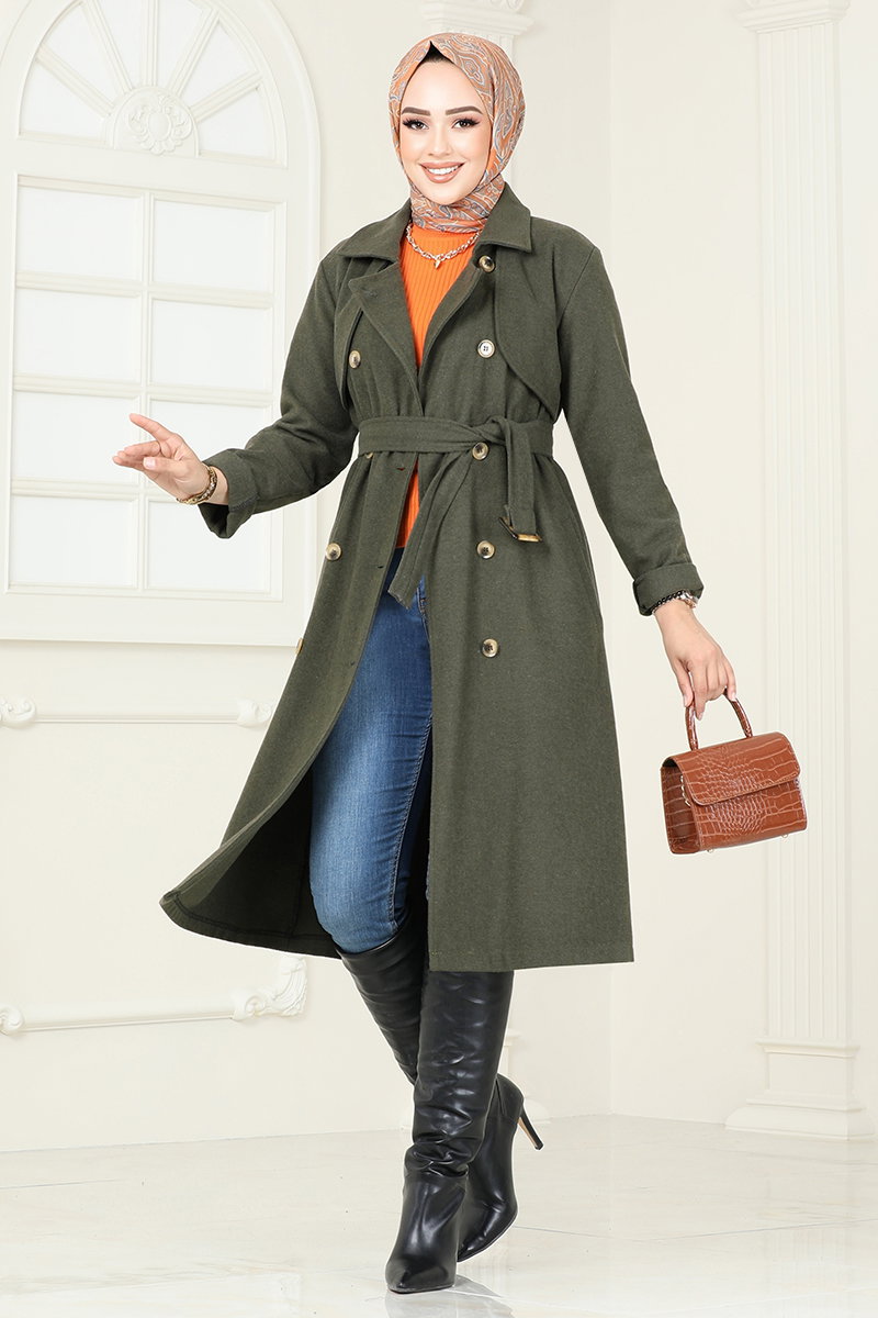 Bolero Detaylı Kaşe Kaban 2054BGS895-M Haki