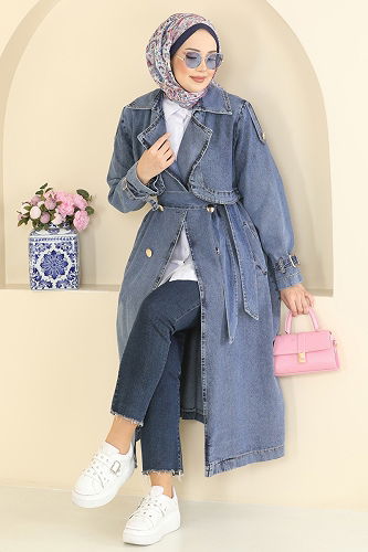 moda selvim Bolero Detaylı Kot Kap 2055FMZ1159 Açık Kot - Thumbnail