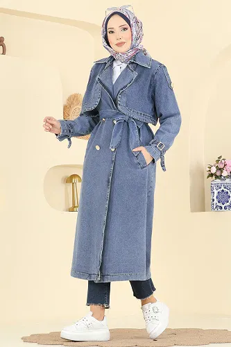 moda selvim Bolero Detaylı Kot Kap 2055FMZ1159 Açık Kot - Thumbnail