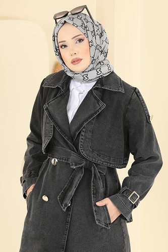 moda selvim Bolero Detaylı Kot Kap 2055FMZ1159 Siyah - Thumbnail