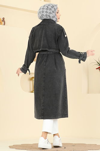 moda selvim Bolero Detaylı Kot Kap 2055FMZ1159 Siyah - Thumbnail