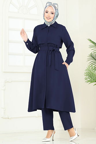 moda selvim Bolero Detaylı Tesettür Kombin 23023UKB139 Açık Laci - Thumbnail