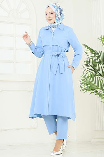 moda selvim Bolero Detaylı Tesettür Kombin 23023UKB139 Bebe Mavisi - Thumbnail