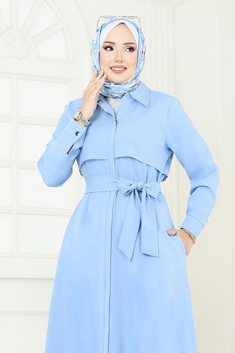 moda selvim Bolero Detaylı Tesettür Kombin 23023UKB139 Bebe Mavisi - Thumbnail