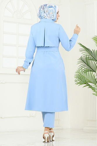 moda selvim Bolero Detaylı Tesettür Kombin 23023UKB139 Bebe Mavisi - Thumbnail