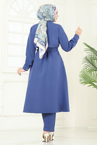 moda selvim Bolero Detaylı Tesettür Kombin 23023UKB139 Koyu İndigo - Thumbnail
