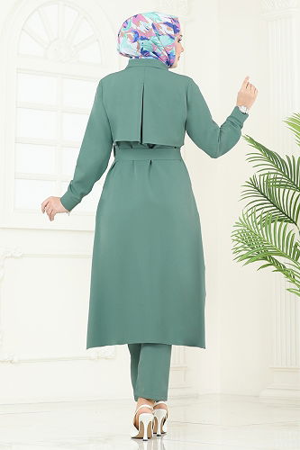 moda selvim Bolero Detaylı Tesettür Kombin 23023UKB139 Koyu Mint - Thumbnail