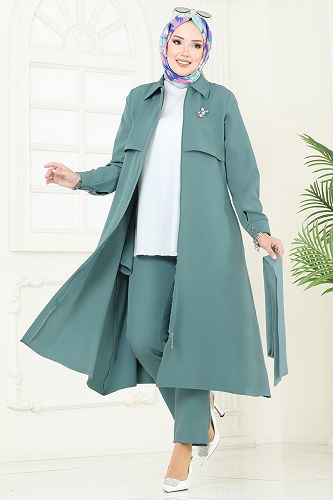 moda selvim Bolero Detaylı Tesettür Kombin 23023UKB139 Mint - Thumbnail