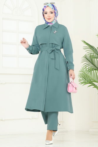 U.K.B. - Bolero Detaylı Tesettür Kombin 23023UKB139 Mint