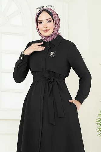 moda selvim Bolero Detaylı Tesettür Kombin 23023UKB139 Siyah - Thumbnail