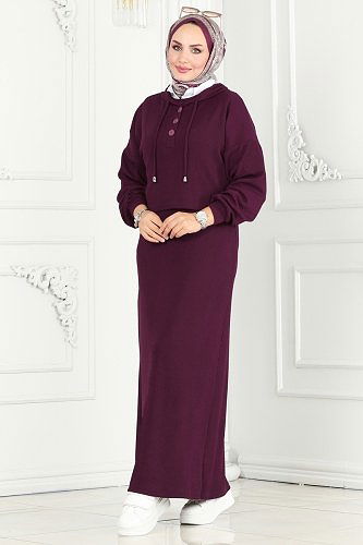 moda selvim Bolero Detaylı Tesettür Takım 287DVL817 Mürdüm - Thumbnail