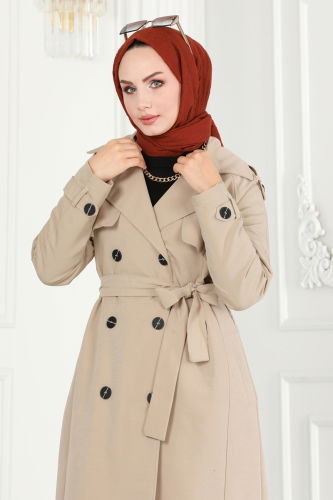 moda selvim Bolero Detaylı Trençkot 6126BSK463 Taş - Thumbnail