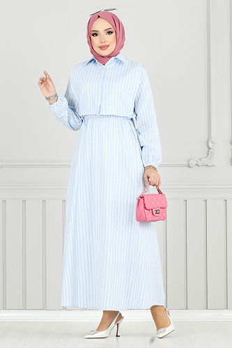 moda selvim Bolero Görünümlü Elbise 4735ZNK903-M Bebe Mavisi - Thumbnail