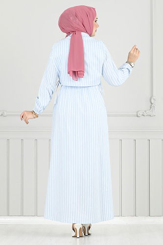 moda selvim Bolero Görünümlü Elbise 4735ZNK903-M Bebe Mavisi - Thumbnail