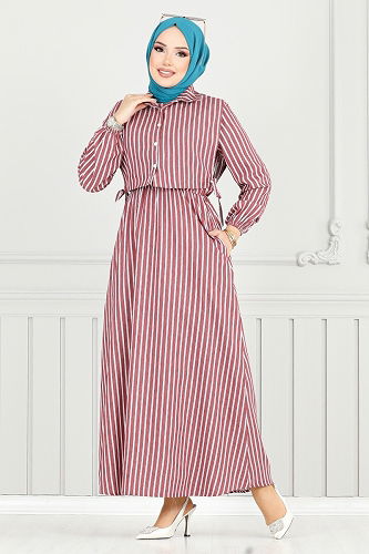 moda selvim Bolero Görünümlü Elbise 4735ZNK903-M Bordo - Thumbnail