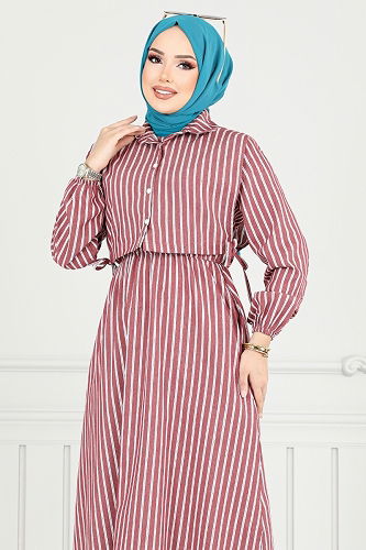 moda selvim Bolero Görünümlü Elbise 4735ZNK903-M Bordo - Thumbnail