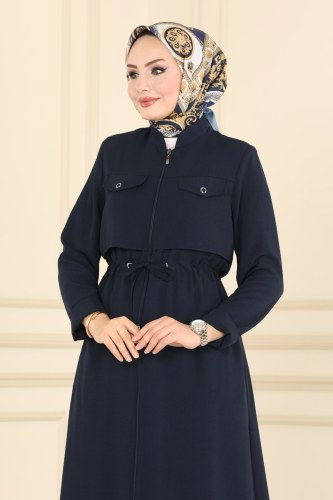 moda selvim Bolero Görünümlü Keten Ferace 4103PD194 Laci - Thumbnail