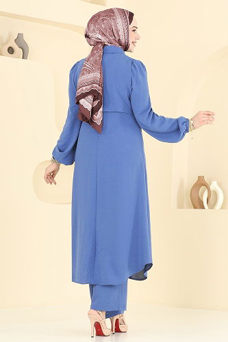 moda selvim Bolero Görünümlü Tesettür Takım 2666SL432 Bebe Mavisi - Thumbnail