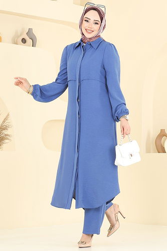 moda selvim Bolero Görünümlü Tesettür Takım 2666SL432 Bebe Mavisi - Thumbnail